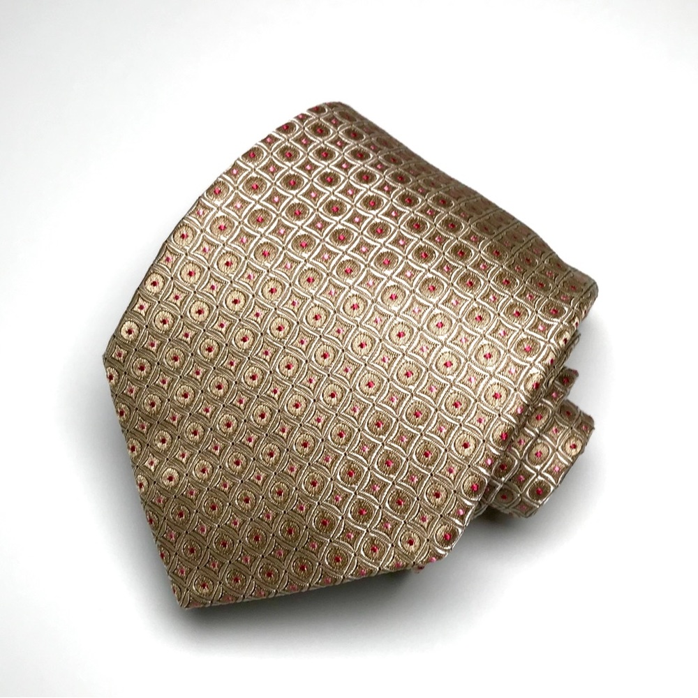 Hugo Boss Gold and Red Silk Tie Geometric Design